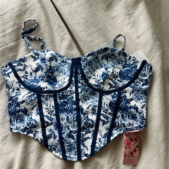 Floral Blue and White Bustier Top - Picture 1 of 2